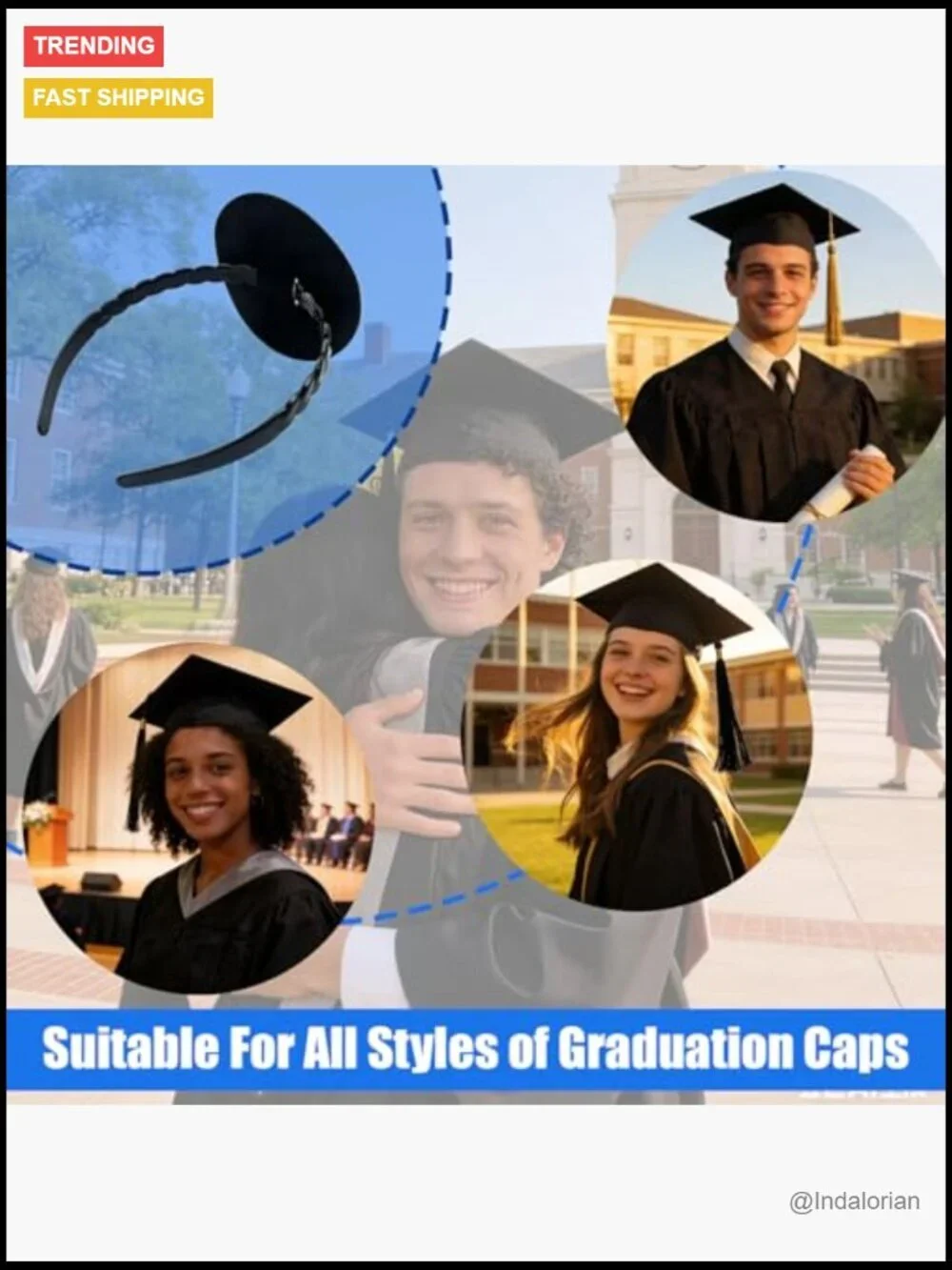 Graduation Cap Headband Insert with Hair Clips, Anti-Falling Design